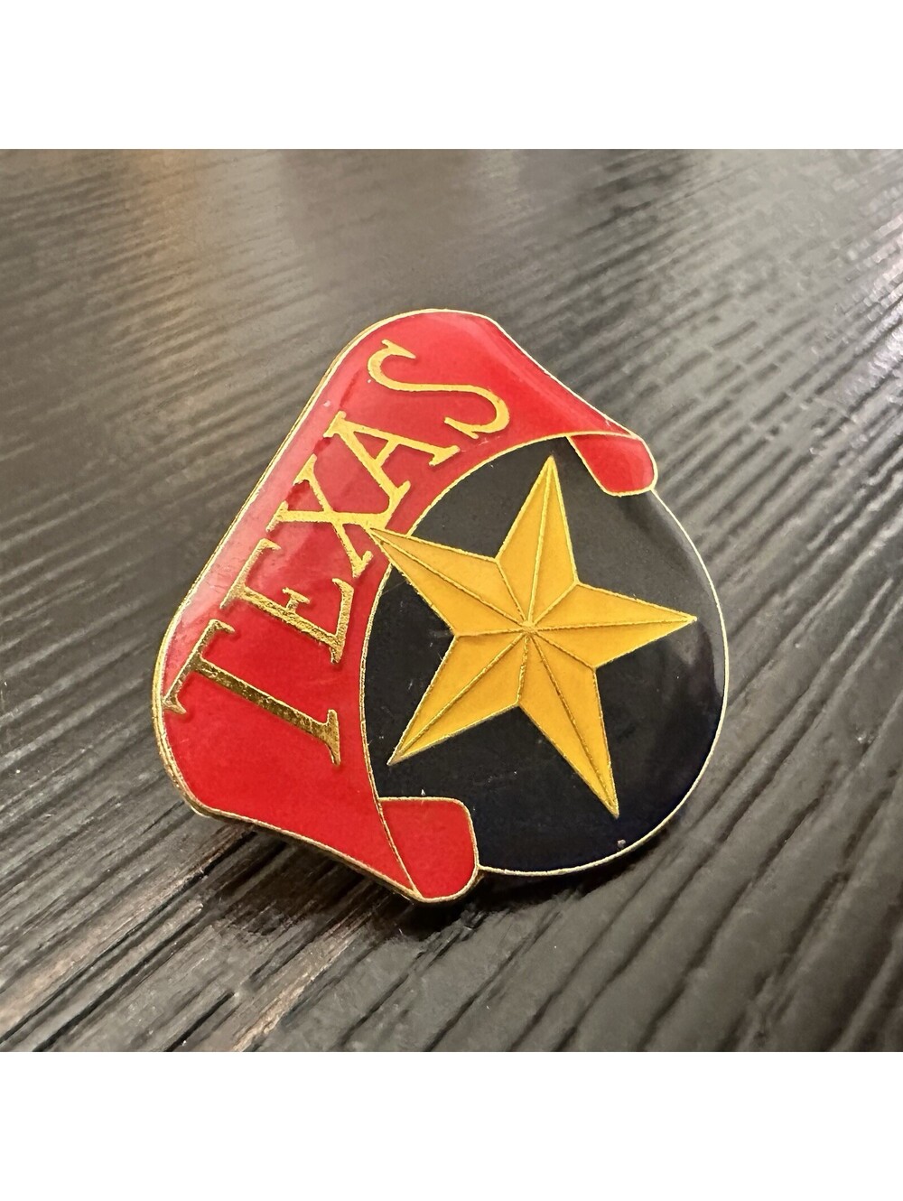 Vintage Gold Tone Texas Star Red Blue Yellow Lapel Hat Pin VGC